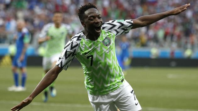 Volgograd: Nigeria's Ahmed Musa celebrates after scoring his team's second goal during the group D match between Nigeria and Iceland at the 2018 soccer World Cup in the Volgograd Arena. (AP) Volgograd: Nigeria's Ahmed Musa celebrates after scoring his team's second goal during the group D match between Nigeria and Iceland at the 2018 soccer World Cup in the Volgograd Arena. (AP)