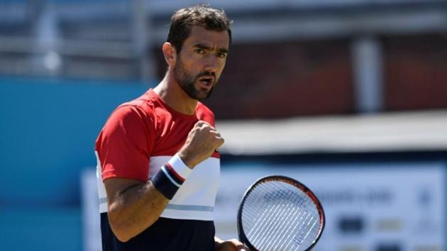 Croatia's Marin Cilic celebrates after winning his Queen’s tennis quarter final match against Sam Querrey.(Reuters)