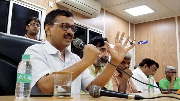 Delhi chief minister Arvind Kejriwal addresses a press conference at his residence after calling off his sit-in at the Lieutenant Governor's office, in New Delhi on Tuesday, June 18, 2018.(PTI)