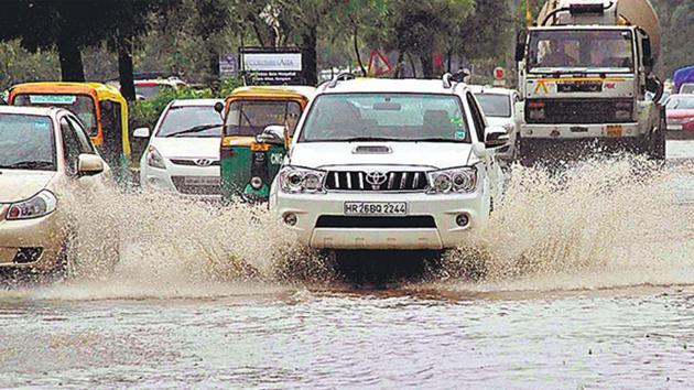 A waterlogged stretch in Sector 29 in Gurugram.(HT File Photo) A waterlogged stretch in Sector 29 in Gurugram.(HT File Photo)
