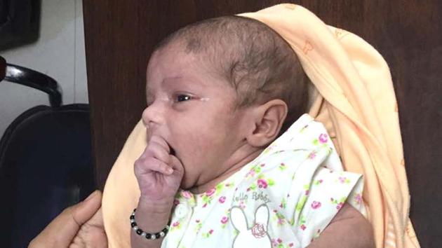 Two day old baby after surgery at Narayana hospital.(HT PHOTO)