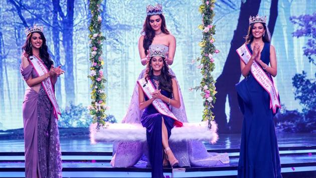Miss India 2018 winner Anukreethy Vas (Tamil Nadu) is crowned by Miss World 2017 Manushi Chillar, in Mumbai, Maharashtra on June 19, 2018. Also seen are Haryana's Meenakshi Chaudhary (1st Runner up) and Andhra Pradesh's Shreya Rao (2nd Runner up). (PTI) Miss India 2018 winner Anukreethy Vas (Tamil Nadu) is crowned by Miss World 2017 Manushi Chillar, in Mumbai, Maharashtra on June 19, 2018. Also seen are Haryana's Meenakshi Chaudhary (1st Runner up) and Andhra Pradesh's Shreya Rao (2nd Runner up). (PTI)