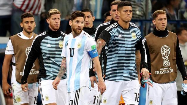 Argentina's Lionel Messi and teammates look dejected after their loss against Croatia in the FIFA World Cup 2018.(REUTERS)