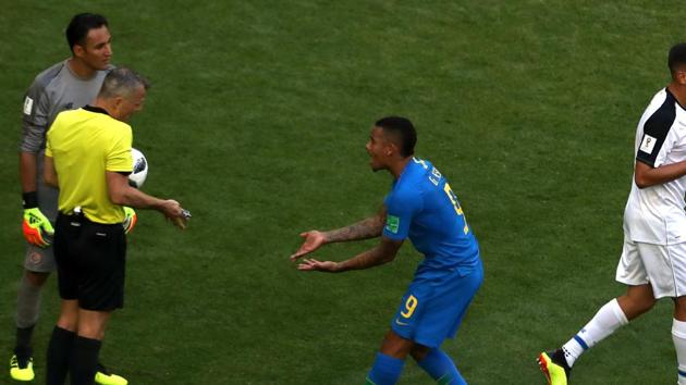 Gabriel Jesus appeals to referee Bjorn Kuipers after a VAR referral denied Brazil a penalty (REUTERS) Gabriel Jesus appeals to referee Bjorn Kuipers after a VAR referral denied Brazil a penalty (REUTERS)