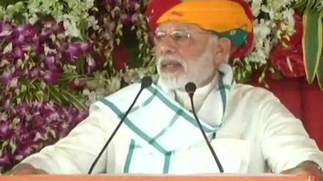 PM Narendra Modi inaugurated the Mohanpura irrigation project in MP’s Rajgarh district, which includes a dam and a canal system.(ANI/Twitter)