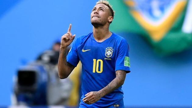 Neymar celebrates a goal during the FIFA World Cup 2018 match between Brazil and Costa Rica on Friday.(AFP)