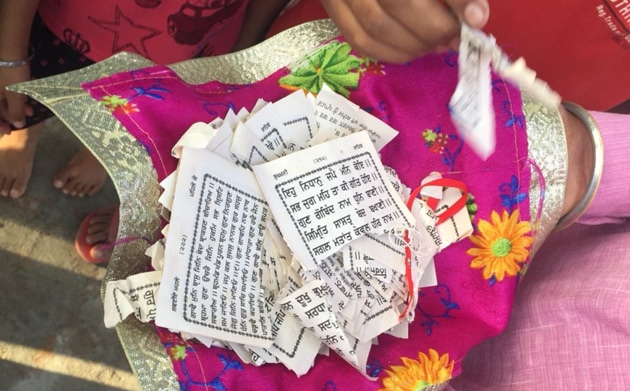Sacrilege in Moga: Torn pages of ‘Gutka Sahib’ found in village Mothawali on Sunday.(HT Photo)