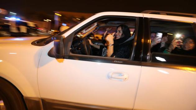 A Saudi woman celebrates with her friends as she drives her car in Al Khobar, Saudi Arabia. The lifting of the ban, ordered last September by King Salman, is part of sweeping reforms pushed by his powerful young son Crown Prince Mohammed bin Salman, in a bid to transform the economy of the world’s top oil exporter and open up its cloistered society. (Hamad I Mohammed / REUTERS) A Saudi woman celebrates with her friends as she drives her car in Al Khobar, Saudi Arabia. The lifting of the ban, ordered last September by King Salman, is part of sweeping reforms pushed by his powerful young son Crown Prince Mohammed bin Salman, in a bid to transform the economy of the world’s top oil exporter and open up its cloistered society. (Hamad I Mohammed / REUTERS)