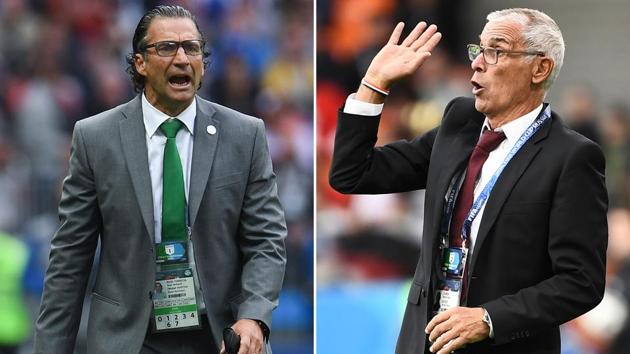 Saudi Arabia will play Egypt in their FIFA World Cup 2018 Group A football match at the Volgograd Arena in Volgograd on June 25, 2018. Both Juan Antonio Pizzi (L) and Hector Raul Cuper will hope to bow out of the tournament with a win.(AFP)