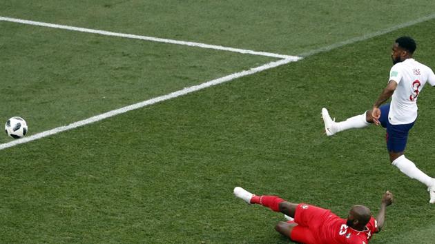 Panama' Felipe Baloy, left, scores his site's first goal as England's Danny Rose watches on during the group G match between England and Panama. (AP) Panama' Felipe Baloy, left, scores his site's first goal as England's Danny Rose watches on during the group G match between England and Panama. (AP)