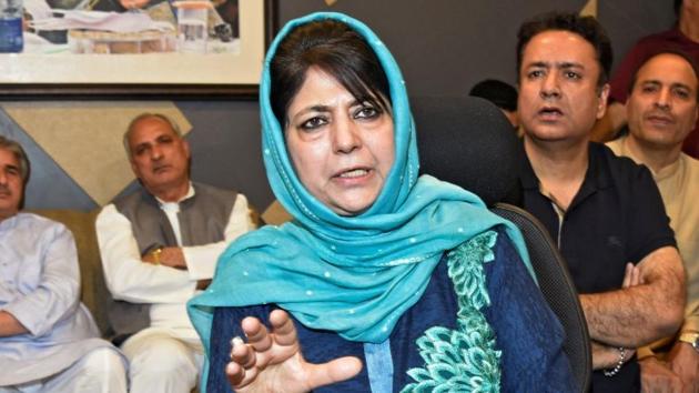 Former Jammu and Kashmir Chief Minister Mehbooba Mufti gestures as she addresses a news conference in Srinagar on June 19.(Reuters File Photo)