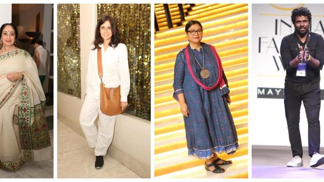 (L-R) Danseuse Sharon Lowen, fashion designer Rina Dhaka, artist Jayasri Burman and fashion designer Gaurav Jai Gupta