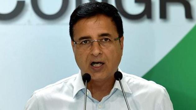 Congress leader Randeep Singh Surjewala addresses the media in New Delhi.(PTI File Photo)