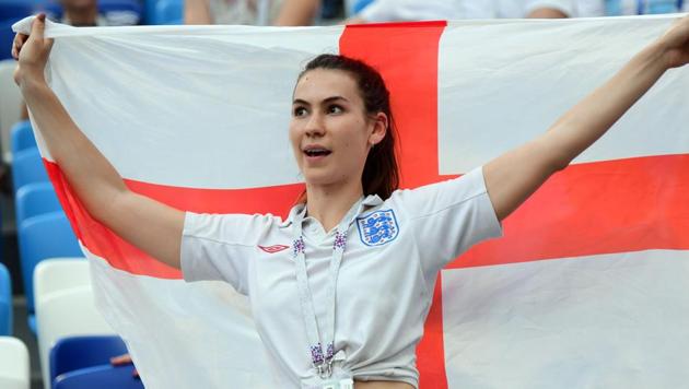 An England fan cheers during the FIFA World Cup 2018 Group G match between England and Panama at the Nizhny Novgorod Stadium on Sunday. (AFP)