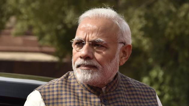 Prime Minister Narendra Modi at Rashtrapati Bhawan, in New Delhi, on Monday.(Sonu Mehta/HT Photo) Prime Minister Narendra Modi at Rashtrapati Bhawan, in New Delhi, on Monday.(Sonu Mehta/HT Photo)