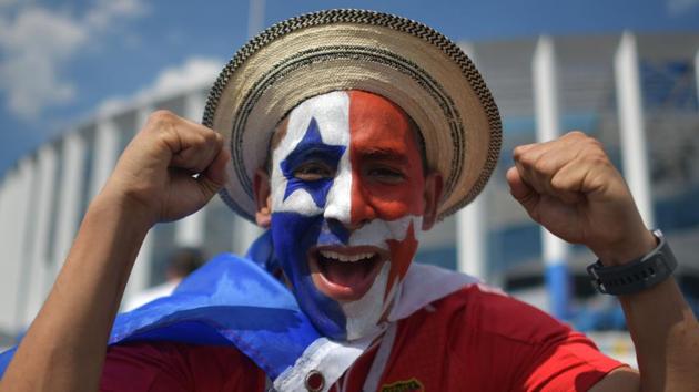 A Panama fan cheers for his team at the FIFA World Cup 2018. (AFP) A Panama fan cheers for his team at the FIFA World Cup 2018. (AFP)