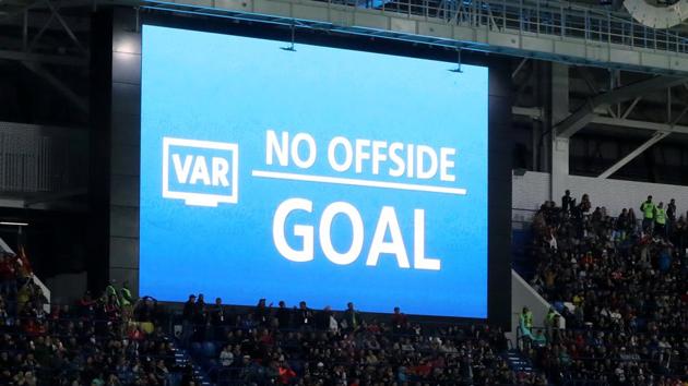 General view of the scoreboard as VAR confirms that the goal scored by Spain's Iago Aspas (not pictured) was onside against Morocco in the FIFA World Cup 2018.(REUTERS)