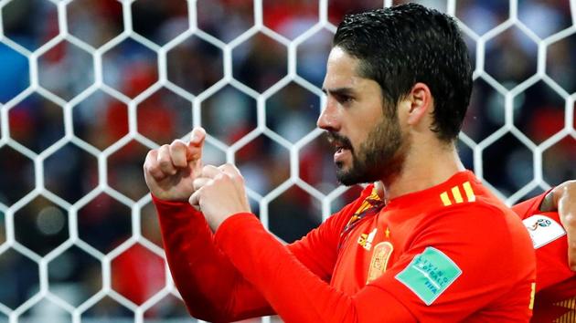Spain's Isco celebrates scoring their first goal. (REUTERS)