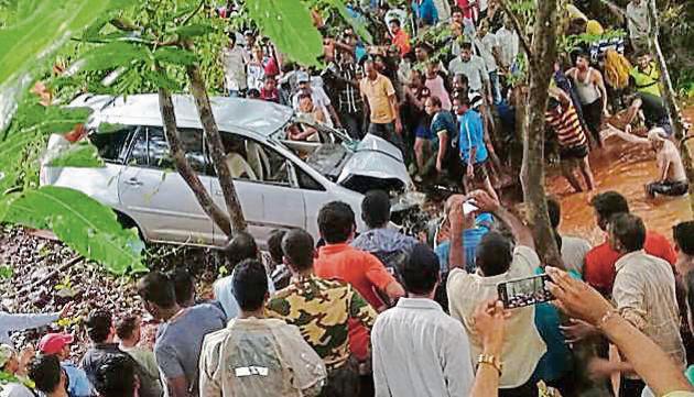 The car was found after a six-hour search operation and the bodies of the victims were inside the vehicle.(HT Photo)