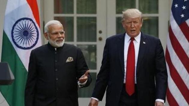 Prime Minister Narendra Modi with US president Donald Trump in the Rose Garden of the White House in Washington, in June 2017.(Reuters File Photo)