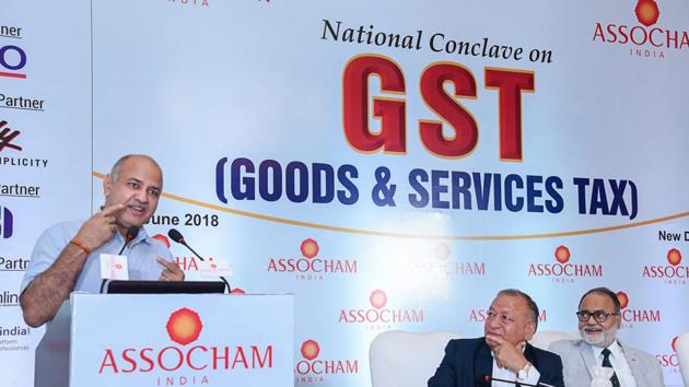 Delhi deputy chief minister Manish Sisodia addresses 'ASSOCHAM National Conclave on GST', in New Delhi on Wednesday.(PTI Photo) Delhi deputy chief minister Manish Sisodia addresses 'ASSOCHAM National Conclave on GST', in New Delhi on Wednesday.(PTI Photo)