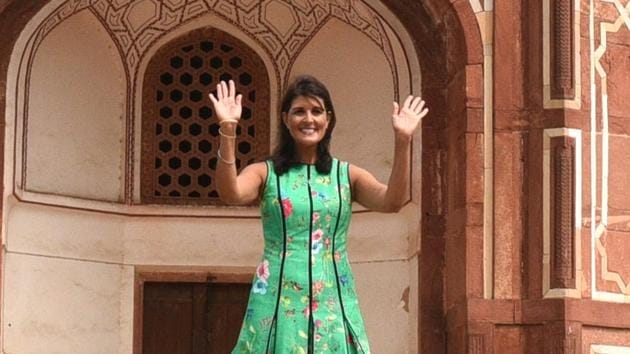 US envoy to the UN Nikky Haley during her visit to Humayun’s Tomb in New Delhi on Wednesday.(Arvind Yadav / HT Photo) US envoy to the UN Nikky Haley during her visit to Humayun’s Tomb in New Delhi on Wednesday.(Arvind Yadav / HT Photo)