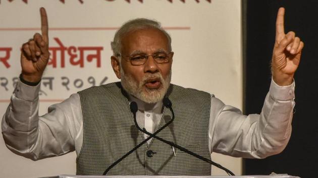 Prime Minister Narendra Modi while interacting with beneficiaries of various social security schemes of the government through video conferencing said social security cover has now been extended to around 50 crore people in the country, an increase of about 10 times since 2014. (Kunal Patil / HT File)