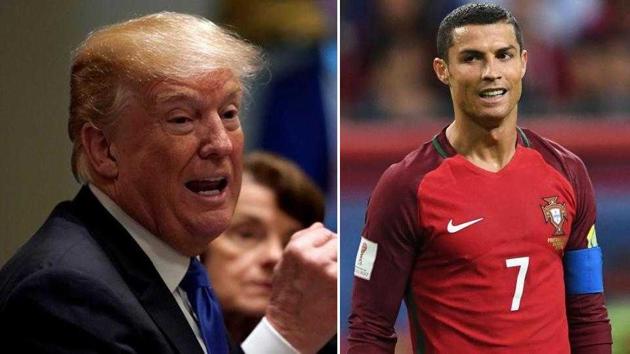 Donald Trump joked with Portuguese President Marcelo Rebelo de Sousa about Cristiano Ronaldo potentially running against him.(HT Photo)