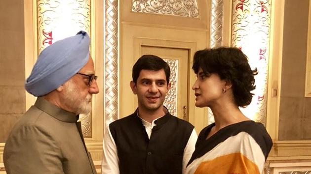 Anupam Kher shared the first look of Aahana Kumra as Priyanka Gandhi and Arjun Mathur as Rahul Gandhi in The Accidental Prime Minister.