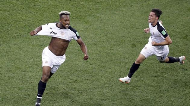 Costa Rica's Kendall Waston, left, equalised in the 56th minute. (AP) 