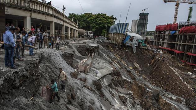 The wall collapse site at Antop Hill in Mumbai. (Satish Bate/HT Photo)