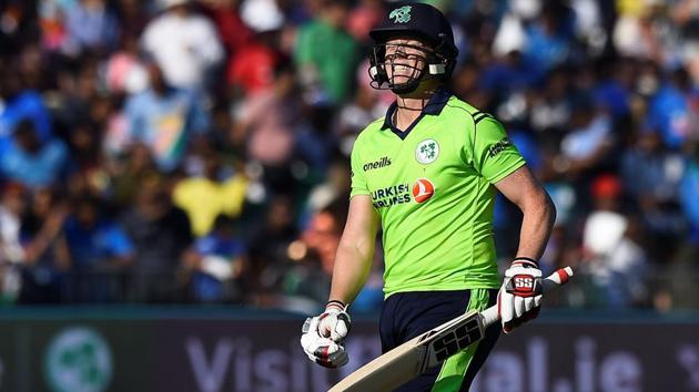 Ireland's Kevin O'Brien reacts after losing his wicket. (REUTERS)