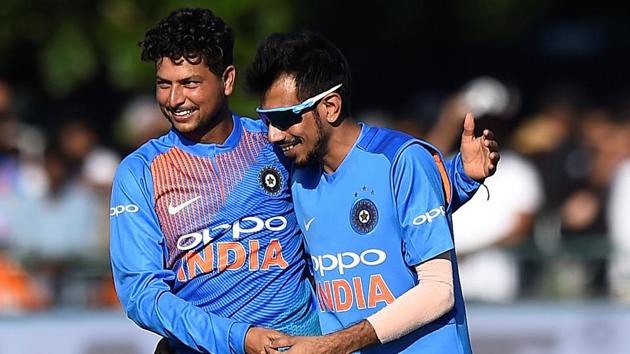 Kuldeep Yadav (L) and Yuzvendra Chahal celebrate after the wicket of Ireland's Stuart Poynter to win the match. (REUTERS)