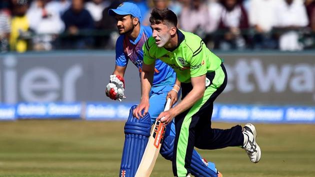 Ireland's Peter Chase takes the wicket of Suresh Raina. (REUTERS)