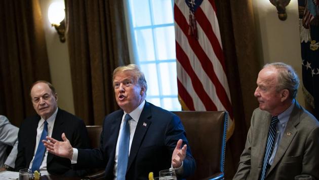 US President Donald Trump speaks during a lunch meeting with Republican lawmakers in the White House’s Cabinet Room in Washington. Trump called the ruling “a tremendous victory for the American people and the Constitution”, saying in a statement that the court had “upheld the clear authority of the President to defend the national security” of the US. (Al Drago / Bloomberg)
