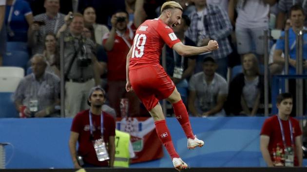 Switzerland's Josip Drmic celebrates after scoring his side's second goal. (AP) 