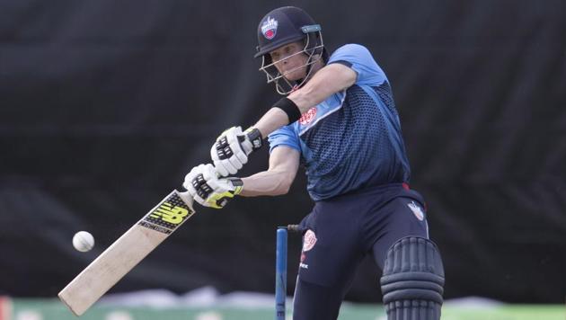 Toronto Nationals' Steve Smith bats in the second inning against the Vancouver Knights in a Global T20 Canada cricket match in King City, Ontario on June 28, 2018.(AP)