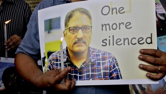 Shujaat Bukhari, 50, the editor-in-chief of Rising Kashmir newspaper, was attacked by three gunmen on a motorcycle while he was entering his car on the evening of June 14.(AP File Photo)