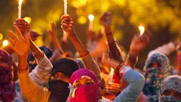 Women protest against rape in New Delhi. A Thomson Reuters yearly survey called India as the most dangerous place for women, which the government rejected saying it’s an opinion poll.(HT)