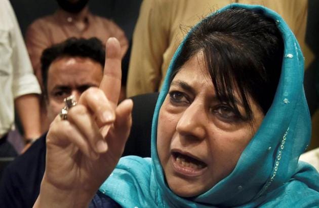 Former Jammu and Kashmir chief minister Mehbooba Mufti addressing a press conference in Srinagar, June 19(PTI)