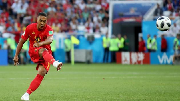 Belgium's Youri Tielemans shoots at England goal. (REUTERS)