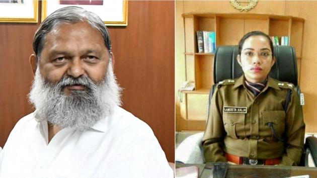 Health minister Anil Vij and Panipat SP Sangeeta Kalia Health minister Anil Vij and Panipat SP Sangeeta Kalia