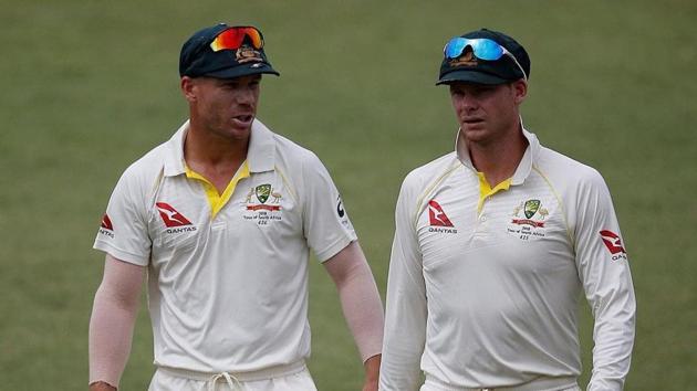 David Warner (L) and Steve Smith were both banned for a year by Cricket Australia for ball tampering.(Twitter)