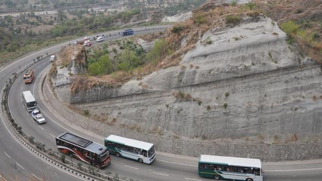 First batch of buses are seen taking pilgrims for the Amarnath Yatra, an annual pilgrimage to the Amarnath shrine in Jammu on June 27, 2018. (Nitin Kanotra / HT Photo) First batch of buses are seen taking pilgrims for the Amarnath Yatra, an annual pilgrimage to the Amarnath shrine in Jammu on June 27, 2018. (Nitin Kanotra / HT Photo)