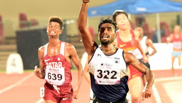G Lakshmanan narrowly missed the Asian Games qualifying norms during the four day National Inter State Athletics Championships(HT Photo)