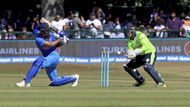 KL Rahul bats as Ireland wicket-keeper Gary Wilson looks on. (AP) KL Rahul bats as Ireland wicket-keeper Gary Wilson looks on. (AP)