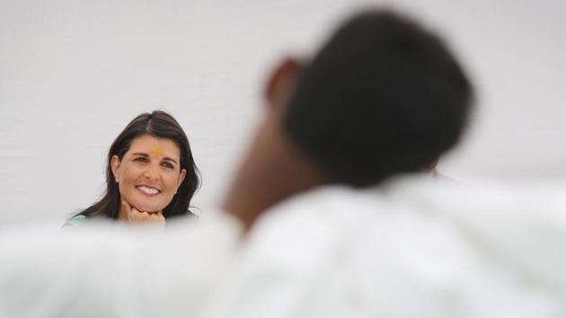 US Ambassador to United Nations Nikki Haley watches a dance drama at Mukhti Ashram, a shelter for rescued child labour in New Delhi on June 27, 2018. (Manish Swarup / AP) US Ambassador to United Nations Nikki Haley watches a dance drama at Mukhti Ashram, a shelter for rescued child labour in New Delhi on June 27, 2018. (Manish Swarup / AP)