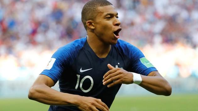 Kylian Mbappe celebrates after France defeated Argentina in the FIFA World Cup 2018 encounter in Kazan on Saturday.(REUTERS)