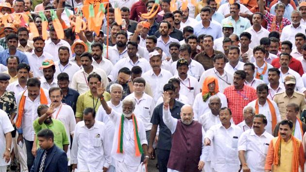 BJP National President Amit Shah scheduled to arrive on a day’s visit to Kerala on Tuesday.(PTI Photo) BJP National President Amit Shah scheduled to arrive on a day’s visit to Kerala on Tuesday.(PTI Photo)