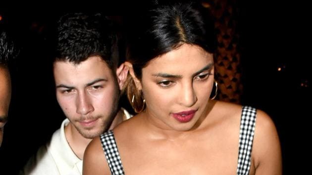 Bollywood actor Priyanka Chopra and American singer-songwriter Nick Jonas spotted at Yauatcha restaurant, in BKC, Mumbai.(PTI)